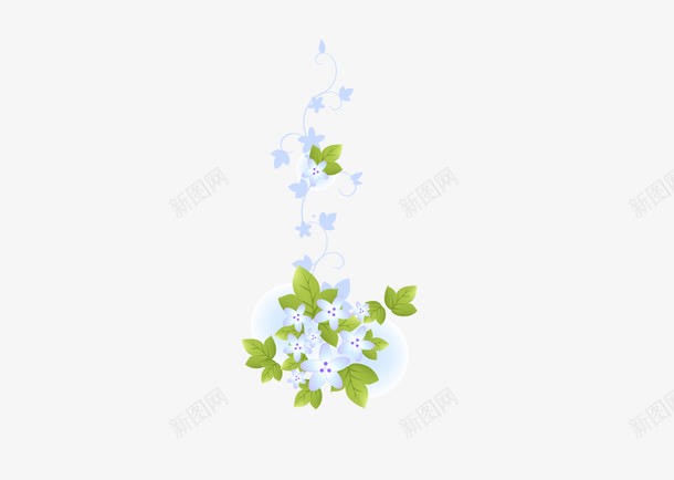 花卉元素png免抠素材_新图网 https://ixintu.com 叶子 叶枝 植物 绿叶 绿色 花卉 蓝色的花 边框