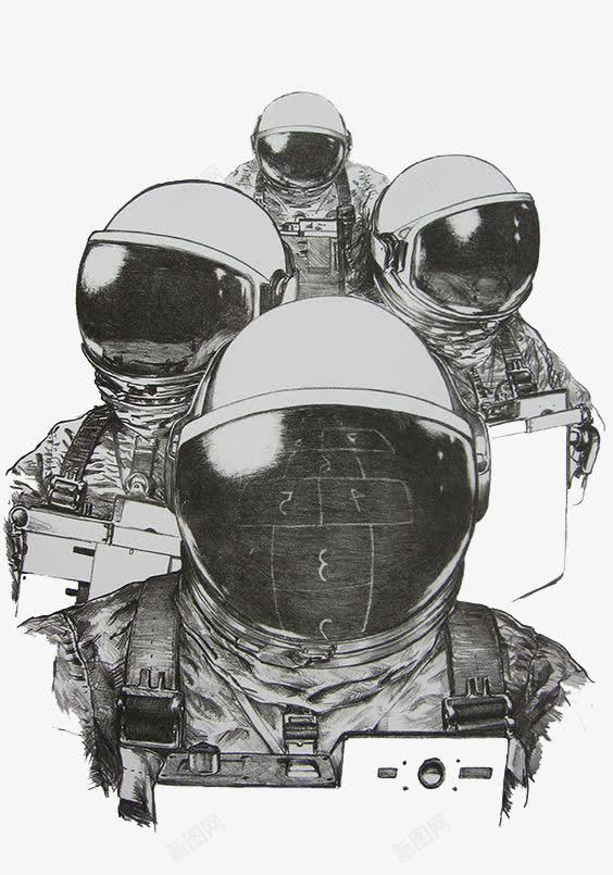 素描手绘宇航员png免抠素材_新图网 https://ixintu.com 外太空 头盔 绘画 黑灰色