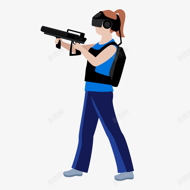 扁平玩VR游戏女生png免抠素材_新图网 https://ixintu.com VR世界 VR眼镜 免扣PNG 扁平 打枪 玩游戏