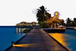 世界名胜古迹矢量马尔代夫太阳岛夜景高清图片