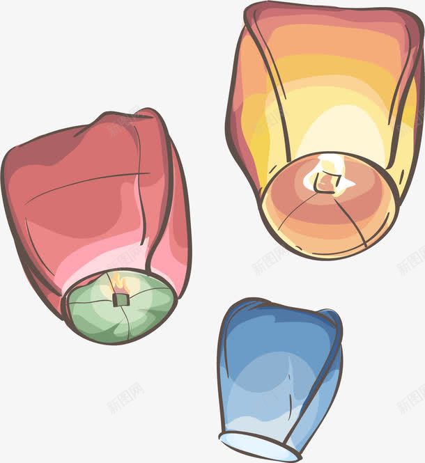 手绘孔明灯矢量图ai免抠素材_新图网 https://ixintu.com 孔明灯 手绘 许愿 矢量图