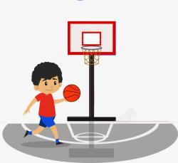 篮球训练手绘卡通小男孩打篮球高清图片