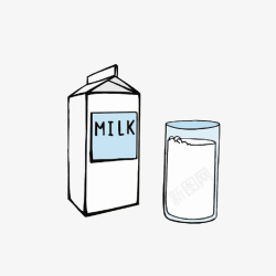 牛奶杯卡通手绘盒装奶和一杯牛奶高清图片