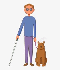 卡通盲人盲人牵着小狗高清图片