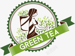 绿茶饮品绿茶圆形标签高清图片