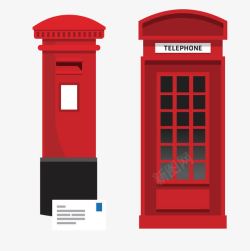 欧美复古风景画电话亭与邮箱的组合矢量图高清图片