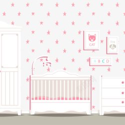 粉红婴儿床粉红色和白色婴儿房间高清图片