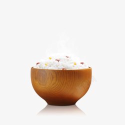 红豆纹理木头碗里的香米饭高清图片