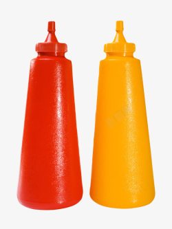黄色酱红黄色挤压式塑料瓶子番茄酱包装高清图片