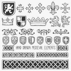 徽章安全盾牌和中世纪的元素高清图片