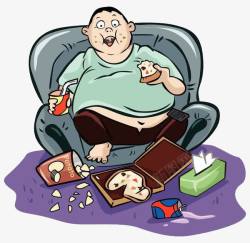 胰岛素分泌过少坐着沙发上暴饮暴食的人高清图片