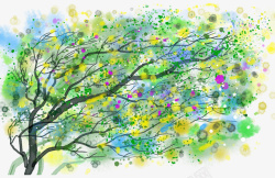 彩叶树欧式手绘发财树油画客厅背景装饰高清图片