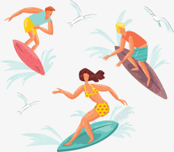 冲浪免抠素材夏季运动冲浪的人矢量图高清图片