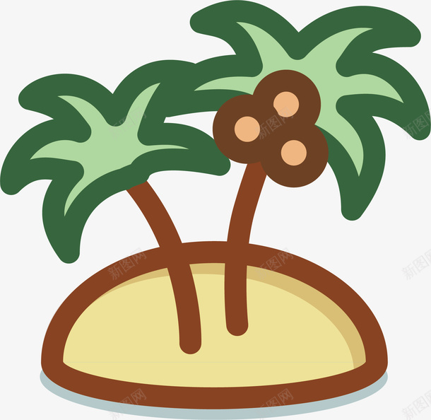 夏季海边度假装饰图标png_新图网 https://ixintu.com 卡通可爱 扁平化 果实 椰子树 矢量图案 金色沙滩