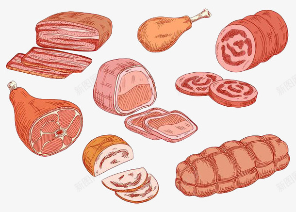 手绘粉色肉类食物png免抠素材_新图网 https://ixintu.com 加工食品 手绘烤肠 烤肠 粉色手绘 肉类 肉食 荤菜 香肠 香肠图案