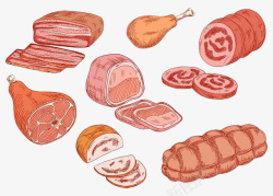 手绘粉色肉类食物素材