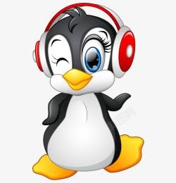 戴羚角的企鹅卡通手绘可爱戴耳机企鹅高清图片