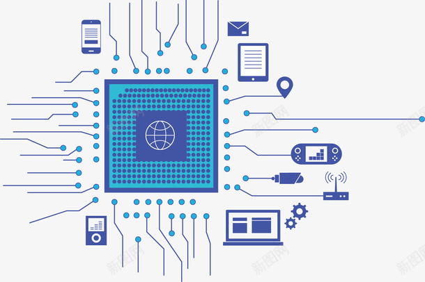 复杂电路板矢量图ai免抠素材_新图网 https://ixintu.com 创意 卡通 商务 复杂 手绘 接线图 电路板 矢量图 蓝色