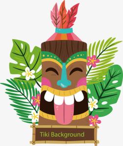 夏威夷面具伸舌头的木质面具高清图片