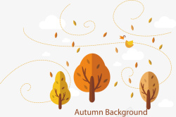 苍茫的秋天飘落的秋叶矢量图高清图片