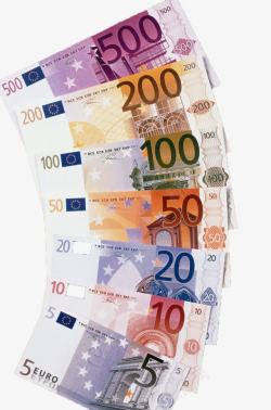 面额不同面额的欧元纸币高清图片