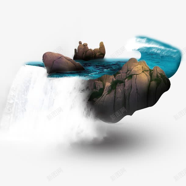 石头海水瀑布png免抠素材_新图网 https://ixintu.com 大海 水 石头 装饰图案