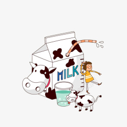 身高卡通一盒牛奶插画高清图片