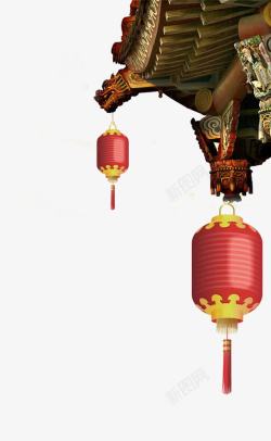 中国古代灯笼手绘古代灯笼屋檐高清图片