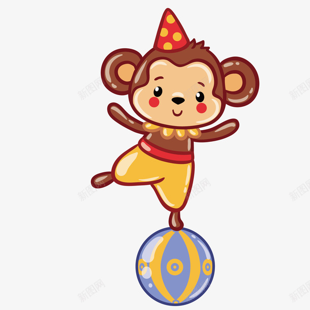 在马戏团表演节目的猴子png免抠素材_新图网 https://ixintu.com 动物 卡通动物 复古 快乐 文字 海报绘画 猴吹喇叭 猴子 老马戏