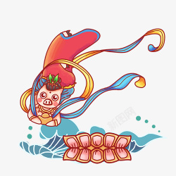 飞仙卡通手绘飞仙猪跳舞高清图片