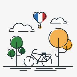 法国浪漫手画热气球矢量图高清图片