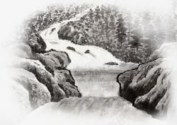 高山河流风景画水墨山水画高清图片