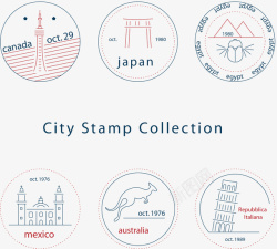 城市邮票集矢量图素材