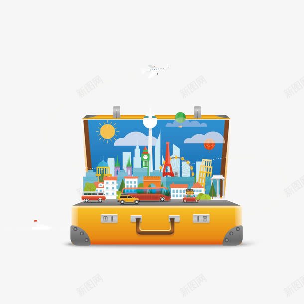 皮箱和旅行目的地png免抠素材_新图网 https://ixintu.com 交通 城市 打开的行李箱 打开行李箱 旅行 目的地 行李箱
