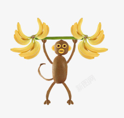 水果旋风猴子举香蕉高清图片