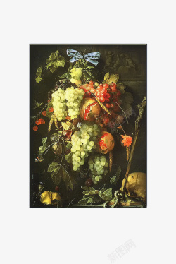 色彩柔和一幅有着许多葡萄的油画高清图片