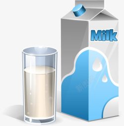 完达山盒装纯牛奶盒装牛奶和牛奶杯高清图片
