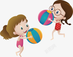 手绘水球手绘沙滩儿童玩耍高清图片