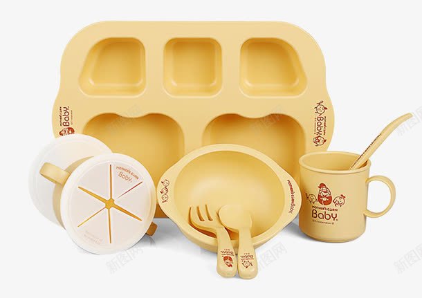 儿童餐具png免抠素材_新图网 https://ixintu.com 儿童 创意 勺子 吃饭 套装 木制品 杯子 碗