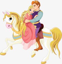 相貌骑在马上的王子与公主高清图片
