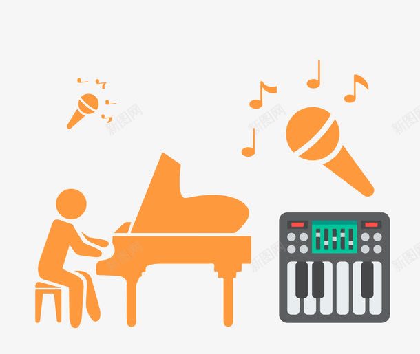 音乐元素图标png_新图网 https://ixintu.com icon 人弹钢琴 歌唱家 电子乐器 钢琴 音乐 音乐会 音乐会节目单 麦霸