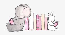 兔子拿图书看书高清图片