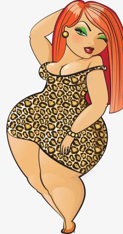 胖女人卡通穿豹纹装的卡通胖女人高清图片