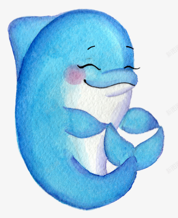 手绘微笑的海豚图png免抠素材_新图网 https://ixintu.com 动物 卡通手绘 可爱 大眼睛 宠物 水彩 海豚 蓝色