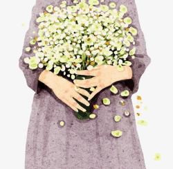 抱着花的人抱着花的女孩高清图片