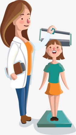 儿科体检给女孩量身高的医生矢量图高清图片