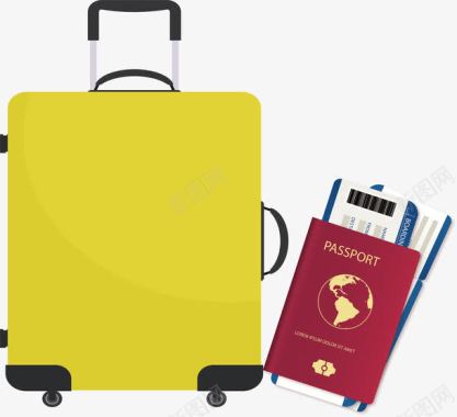 留学旅行创意黄色箱包护照图标矢矢量图图标