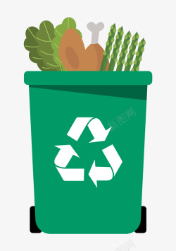 卡通手绘绿色的垃圾桶素材