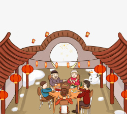 家族宴新春团圆宴手绘图高清图片