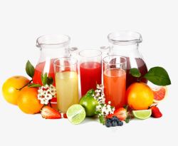 鲜果复苏季各式各样的新鲜水果汁高清图片